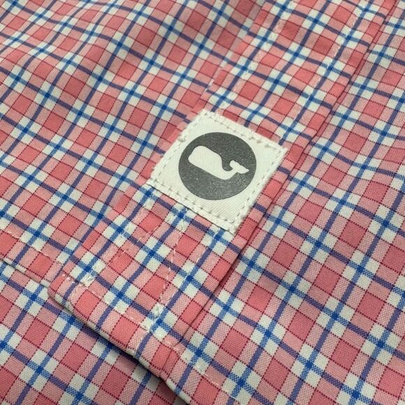 Vineyard Vines Performance Slim Fit Murray Shirt XL Pink Blue Plaid Stretch - Picture 4 of 8